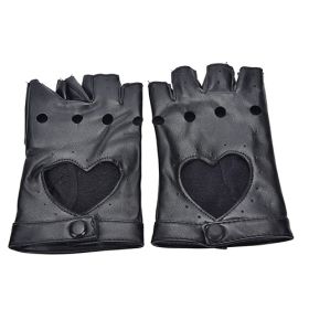 1Pair Women Punk Short Synthetic Leather Gloves Half Finger Fingerless Gloves Fashion Lady Handsome Black Gloves - Black