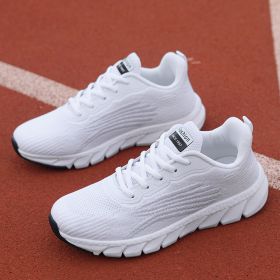 Men's And Women's Flying Woven Breathable Running Shoes Couple's Casual Sneakers (Option: White-35)