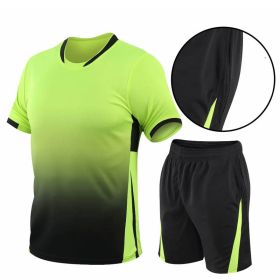 Summer Gradient Digital Printing Loose Short-sleeved T-shirt Two-piece Summer Plus Size Shorts Suit Men (Option: Green-2XL)