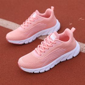 Men's And Women's Flying Woven Breathable Running Shoes Couple's Casual Sneakers (Option: Pink-35)