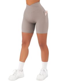 Women's Cross Sports Tight Short Belt Pockets (Option: Khaki-XS)