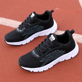 Men's And Women's Flying Woven Breathable Running Shoes Couple's Casual Sneakers (Option: Black-36)