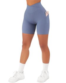 Women's Cross Sports Tight Short Belt Pockets (Option: Blue-L)