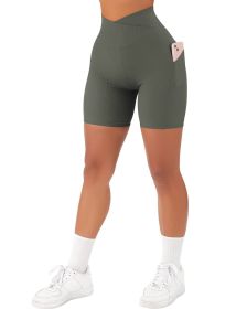 Women's Cross Sports Tight Short Belt Pockets (Option: Army Green-2XL)