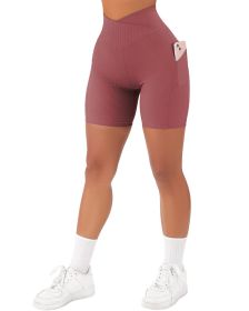 Women's Cross Sports Tight Short Belt Pockets (Option: Dark Pink-L)